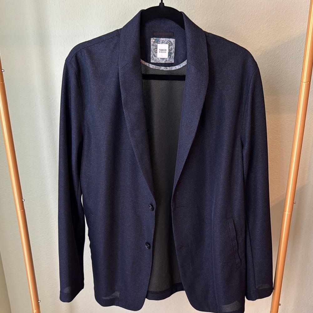 Takeo Kikuchi Blue Lightweight Jacket with Notched Lapels